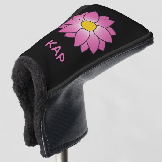 Monogrammed Pink Daisy Putter Hoesje Golfheadcover (3/4 voorkant)
