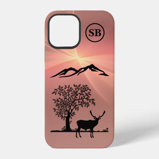 Monogrammed Pink Deer Apple iPhone 12 Coque (Verso)