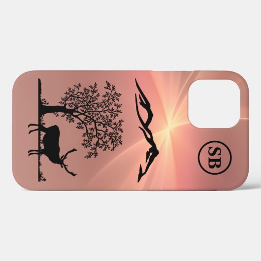 Monogrammed Pink Deer Apple iPhone 12 Coque (Verso (horizontal))