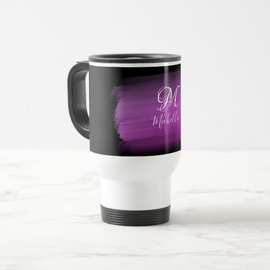 Monogrammed Pink en Black Reisbeker (Voorkant links)