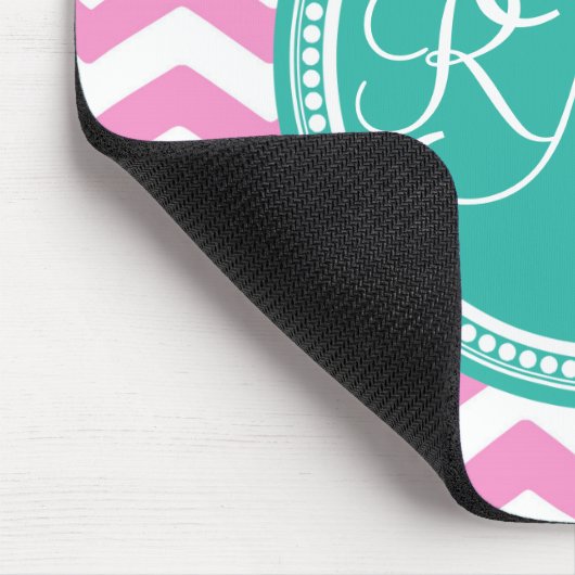 Monogrammed Pink en Blauwgroen Chevron Custom Muismat (Hoek)