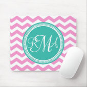 Monogrammed Pink en Blauwgroen Chevron Custom Muismat (Met muis)