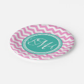 Monogrammed Pink en Blauwgroen Chevron Custom Papieren Bordje (Gekanteld)