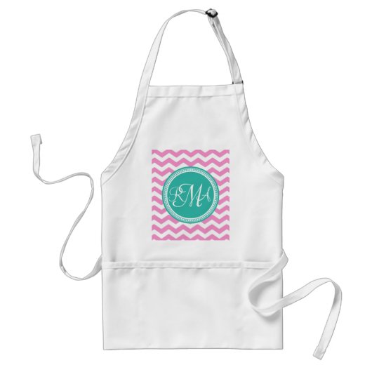Monogrammed Pink en Blauwgroen Chevron Custom Standaard Schort (Voorkant)