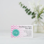 Monogrammed Pink en Blauwgroen Chevron Custom Visitekaartje (Staand voorkant)