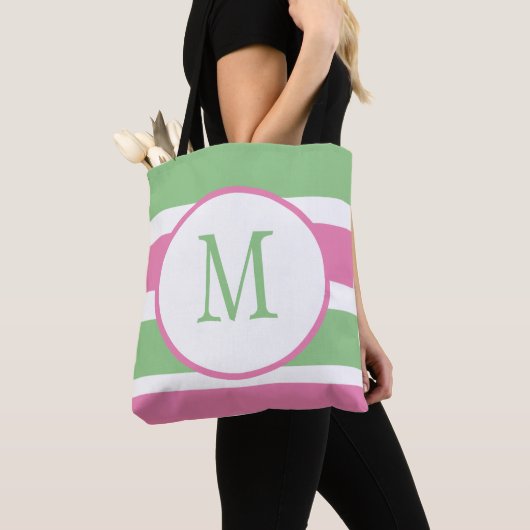 Monogrammed Pink en Green Canvas tas (Dichtbij)