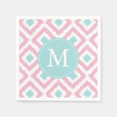 Monogrammed Pink en Mint Ikat Diamonds Pattern Servetten (Voorkant)