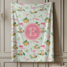 Monogrammed Pink Flamingos Tropical Planten Patter