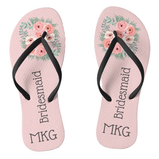 Monogrammed Pink Floral Bridesmaid Teenslippers (Voetbed)