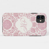 Monogrammed Pink Floral Damask Case-Mate iPhone Case (Achterkant (horizontaal))