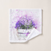 Monogrammed Pink Lavender Floral Polka dot Bad Handdoek (Wasdoekje)