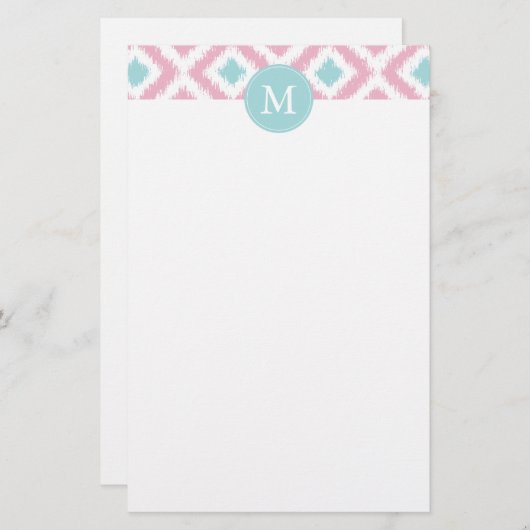 Monogrammed Pink Mint Diamonds Ikat Pattern Briefpapier (Voorkant / Achterkant)