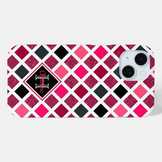 Monogrammed Pink Paars Girly Geometric Pattern Case-Mate iPhone Case (Achterkant (horizontaal))