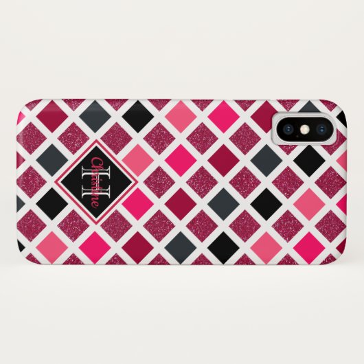 Monogrammed Pink Paars Girly Geometric Pattern Case-Mate iPhone Case (Achterkant (horizontaal))