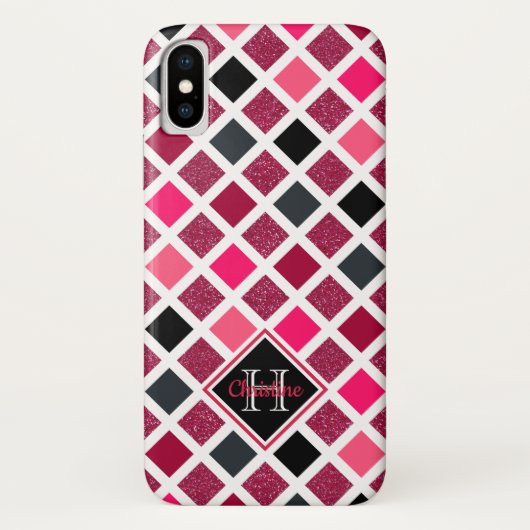 Monogrammed Pink Paars Girly Geometric Pattern Case-Mate iPhone Case (Achterkant)
