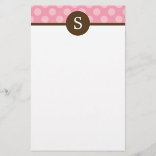 Monogrammed Pink Polka Dots Briefpapier