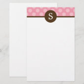 Monogrammed Pink Polka Dots Briefpapier (Voorkant / Achterkant)