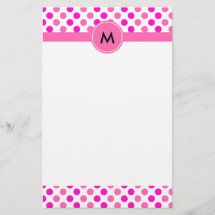 Monogrammed Pink Polka Dots Briefpapier