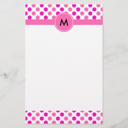 Monogrammed Pink Polka Dots Briefpapier (Voorkant)