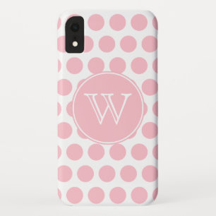 Monogrammed Pink Polka Dots iPhone XR Hoesje