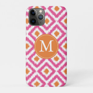 Monogrammed Pink Tangerine Diamond Ikat Pattern iPhone 11 Pro Hoesje