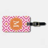 Monogrammed Pink Tangerine Diamonds Ikat Pattern Bagagelabel (Voorkant horizontaal)