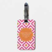 Monogrammed Pink Tangerine Diamonds Ikat Pattern Bagagelabel (Achterkant verticaal)