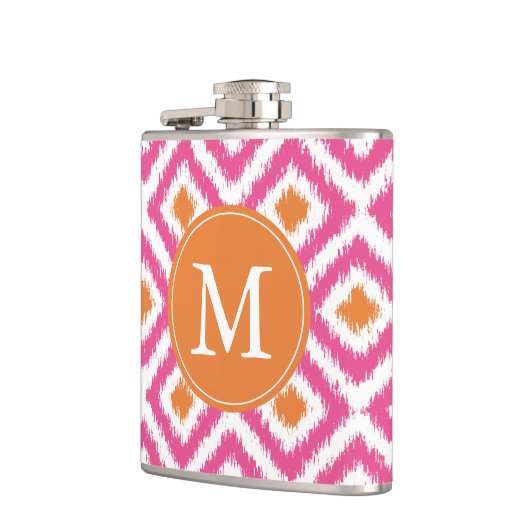 Monogrammed Pink Tangerine Diamonds Ikat Pattern Heupfles (Links)