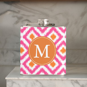 Monogrammed Pink Tangerine Diamonds Ikat Pattern Heupfles