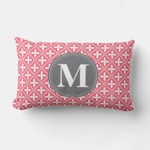 Monogrammed Pink White Floral Lattice Pattern Kussen