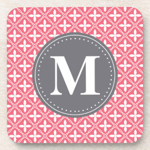Monogrammed Pink White Floral Lattice Pattern Onderzetter
