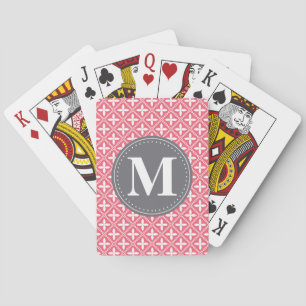 Monogrammed Pink White Floral Lattice Pattern Pokerkaarten