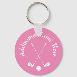 Monogrammed Pink White golfball club Dames Keych Sleutelhanger