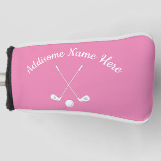 Monogrammed Pink White golfballclub Dames Golfheadcover