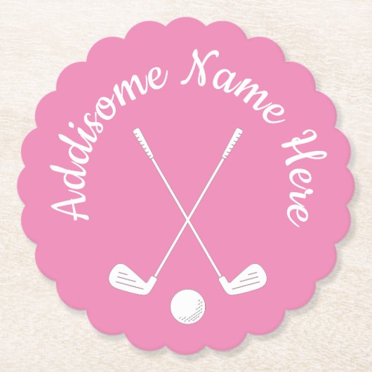Monogrammed Pink White golfballclub Dames Kartonnen Onderzetters (Voorkant)