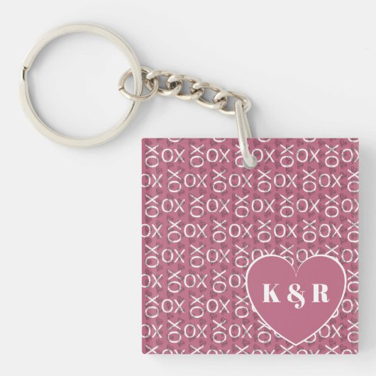 Monogrammed Pink XO Love Valentijnsdag Sleutelhanger (voorkant)