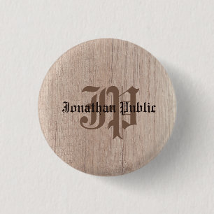 Monogrammed Plank Board Wood Kijk Sjabloon Ronde Button 3,2 Cm