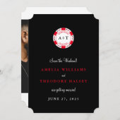 Monogrammed Poker Chip Save the Date Kaart (Voorkant / Achterkant)