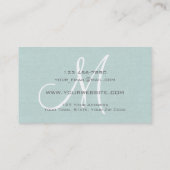 Monogrammed Professional, Paste Blue Linen Visitekaartje (Achterkant)