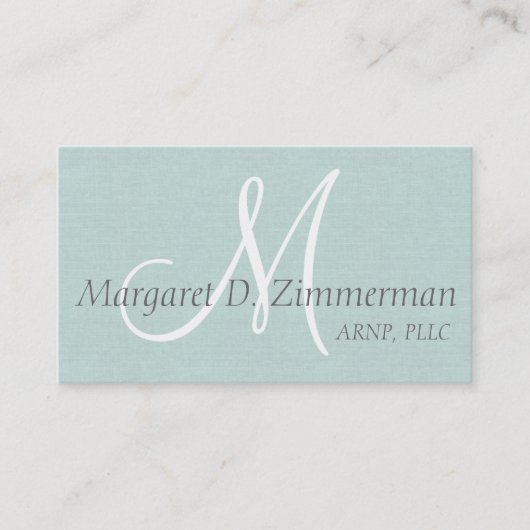 Monogrammed Professional, Paste Blue Linen Visitekaartje (Voorkant)