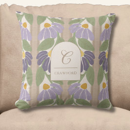Monogrammed Purple & Beige Floral Stripe Kussen