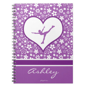 Monogrammed Purple Flowers Pattern Figuur Skating Notitieboek