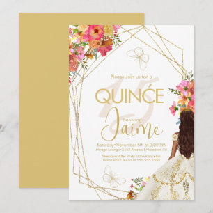 Monogrammed Quince Florals Garden Girl Invitation Kaart
