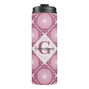 Monogrammed Radiant Dusky Roos Dot Mandala Tiled Thermosbeker