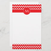Monogrammed Red and White Chevron Pattern Briefpapier (Voorkant / Achterkant)