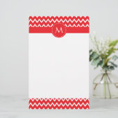 Monogrammed Red and White Chevron Pattern Briefpapier (Staand voorkant)