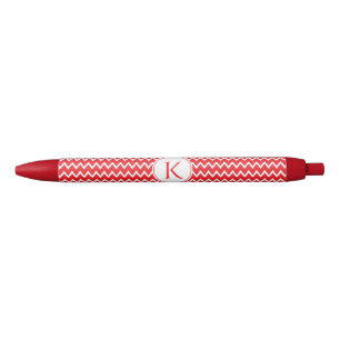Monogrammed Red and White Chevron Pattern Zwarte Inkt Pen