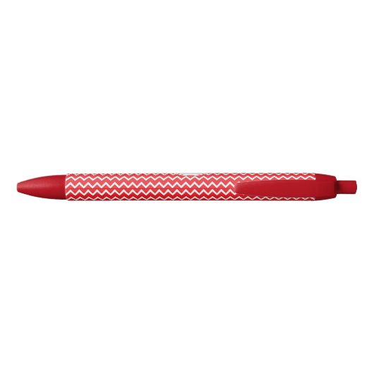 Monogrammed Red and White Chevron Pattern Zwarte Inkt Pen (Achterkant)