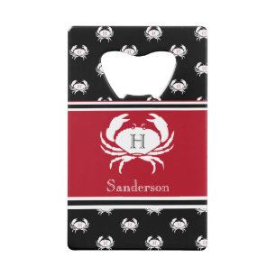 Monogrammed Red Black White Crab Nautical Credit Kredietkaart Flessenopener