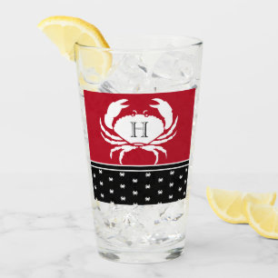 Monogrammed Red Black White Crab Nautical Glas